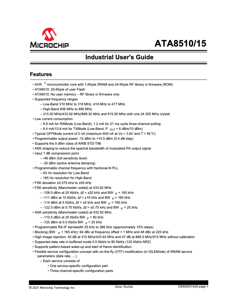 Page 1 de la notice Manuel utilisateur Microchip ATA8210