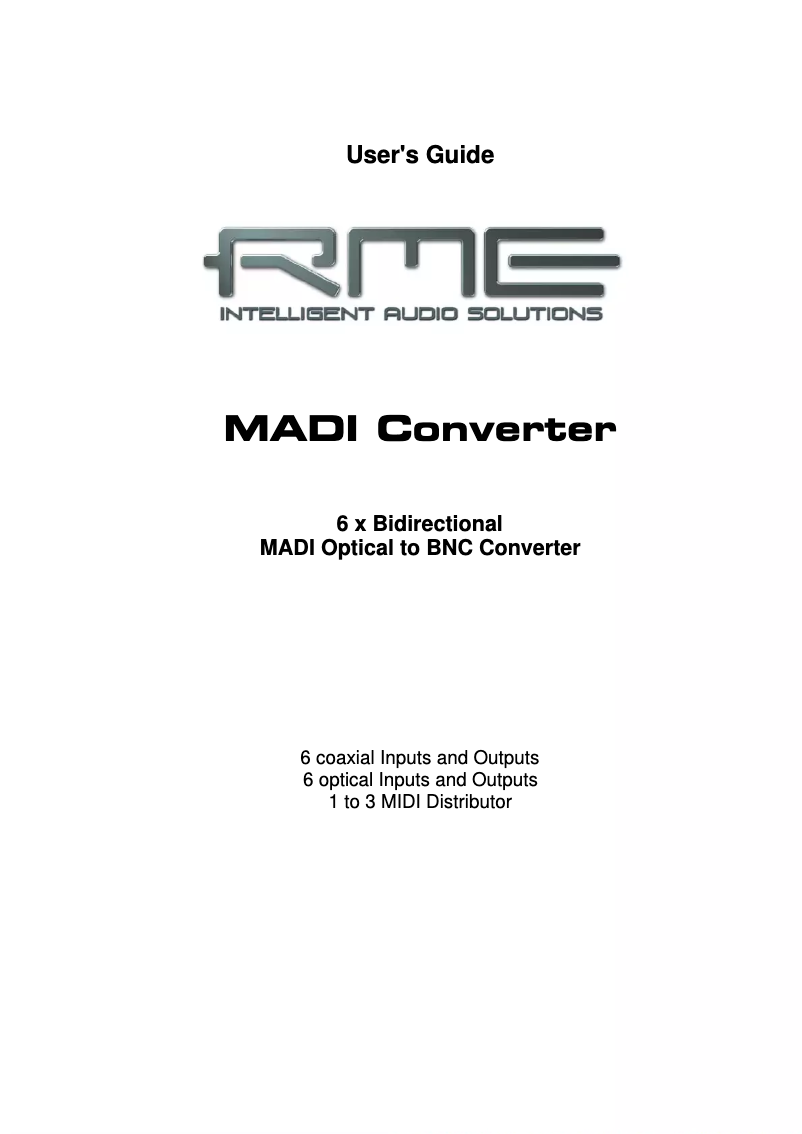 Page 1 de la notice Manuel utilisateur RME MADI Converter