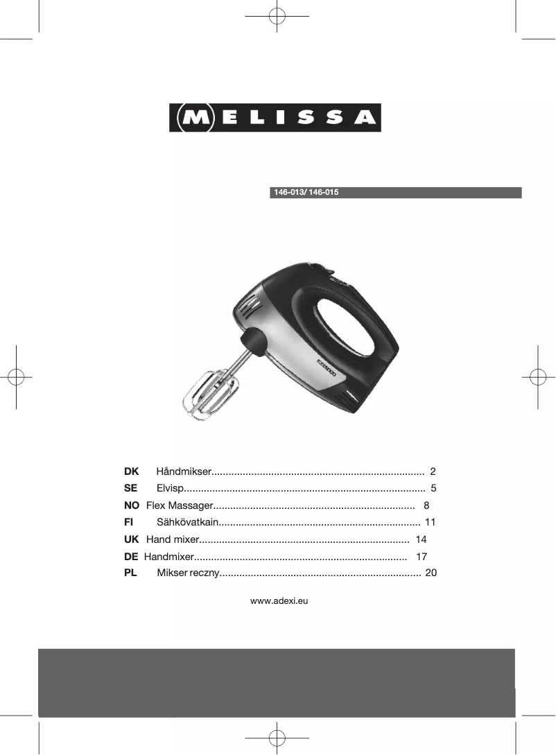 Page 1 de la notice Manuel utilisateur Melissa 146-013