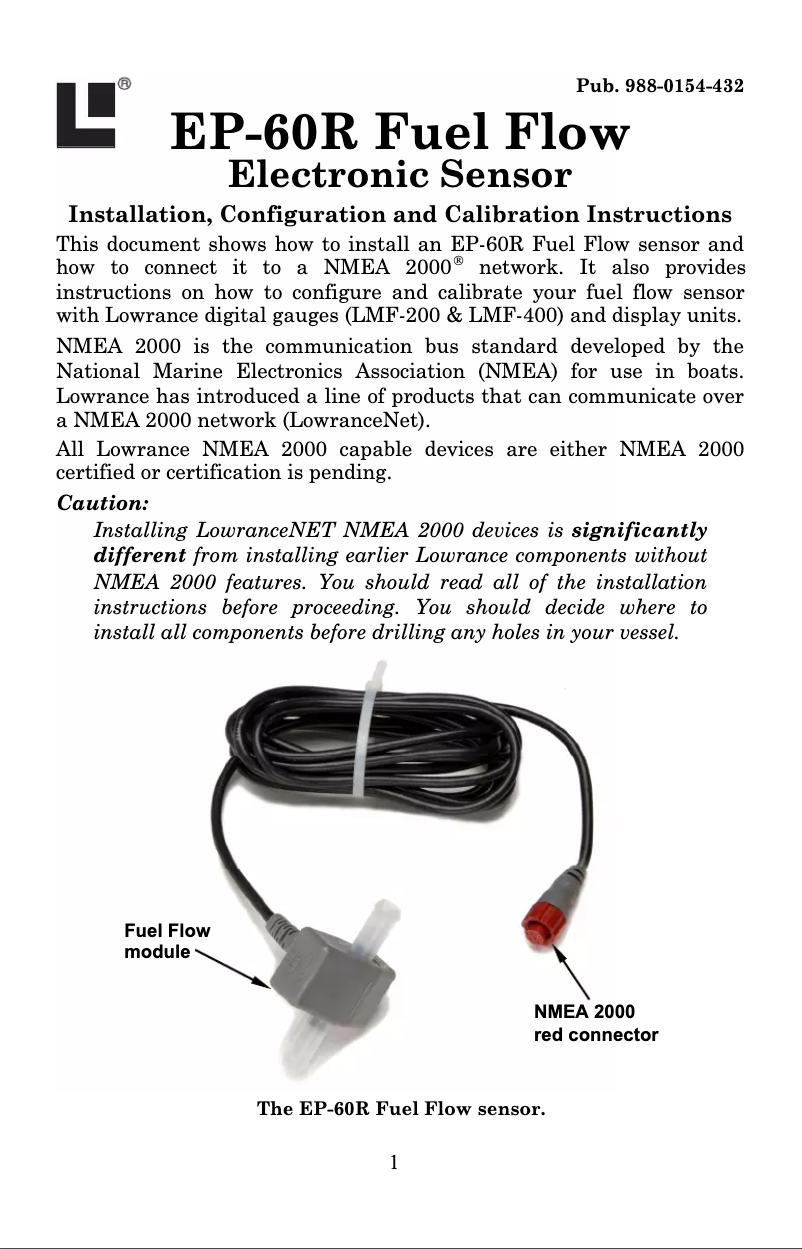 Page 1 de la notice Manuel utilisateur Lowrance EP-60R Fuel Flow