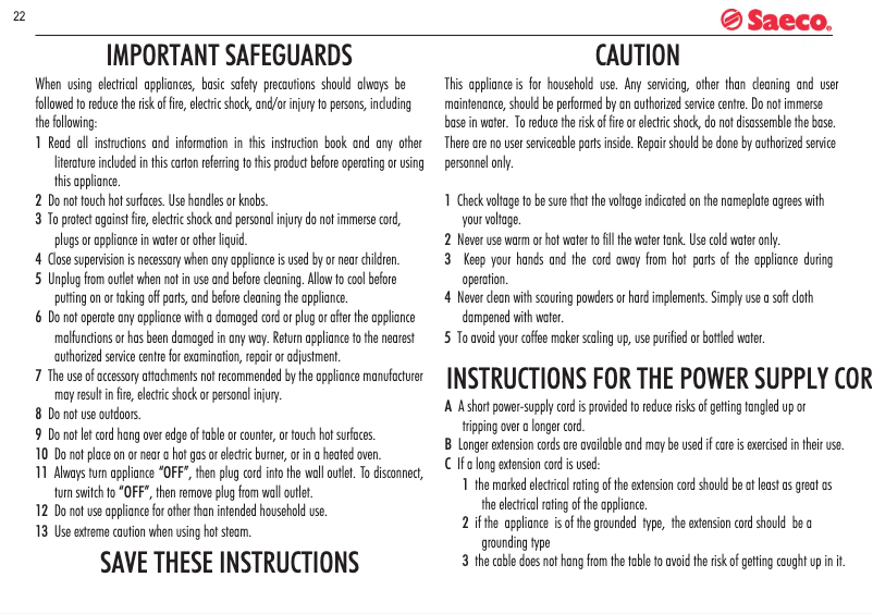 Page 1 of the manual User Manual Philips Saeco Incanto Deluxe