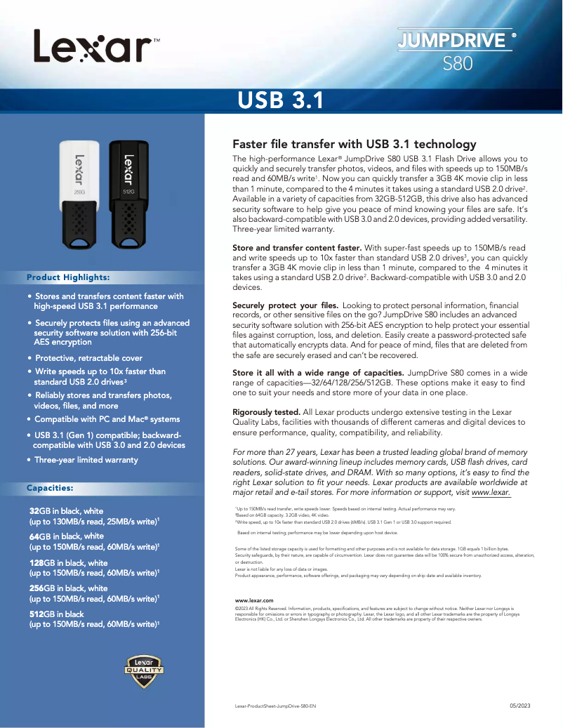Página 1 del manual Manual de usuario Lexar JumpDrive S80