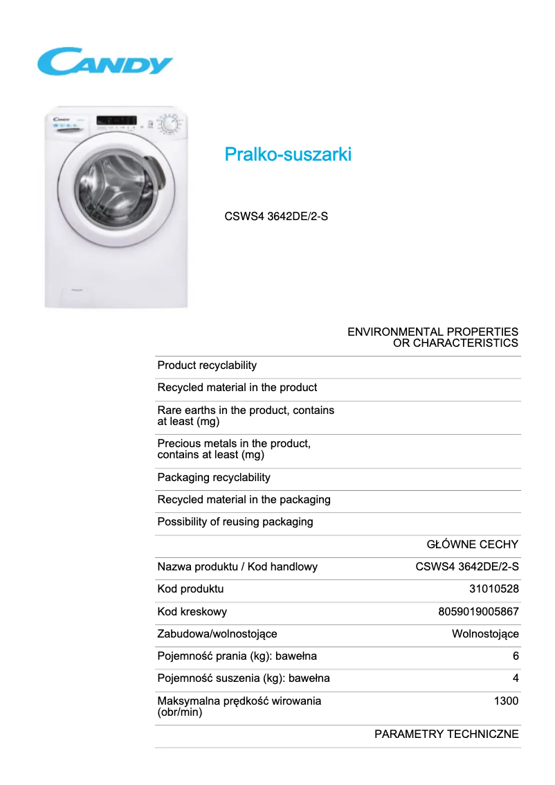 Image de la première page du manuel de l'appareil CSWS4 3642DE/2-S