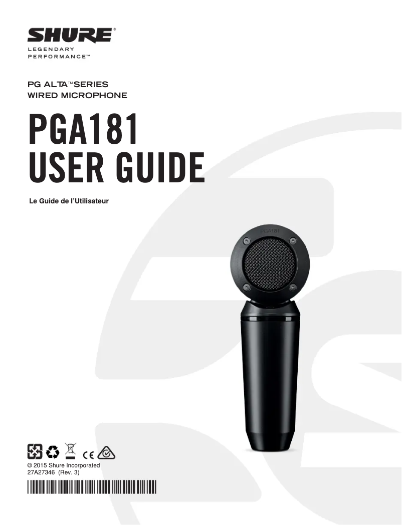 Page n°1 - Manuel utilisateur Shure PGA181-XLR