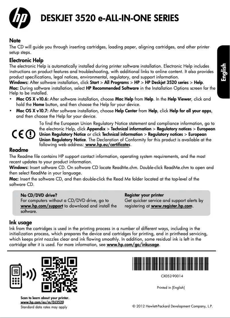 Image de la première page du manuel de l'appareil Deskjet 3520 e-All-in-One series