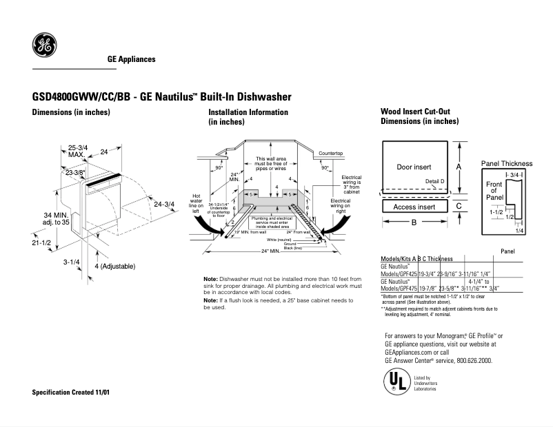 Page 1 de la notice Fiche technique GE GSD4800GCC