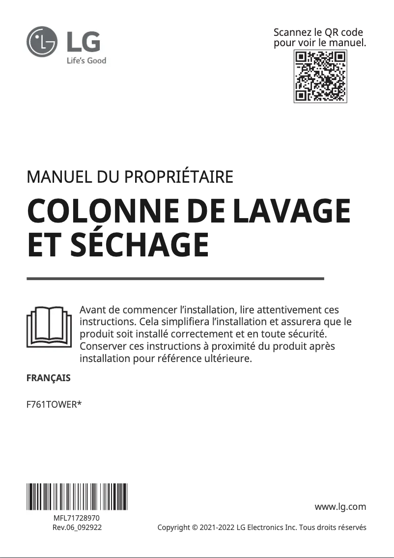Page 1 de la notice Manuel utilisateur LG F761TOWERB