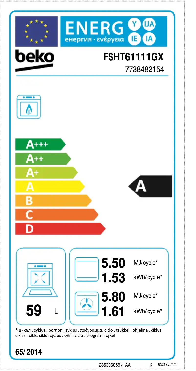 Page 1 de la notice Label énergétique Beko FSHT61111GX