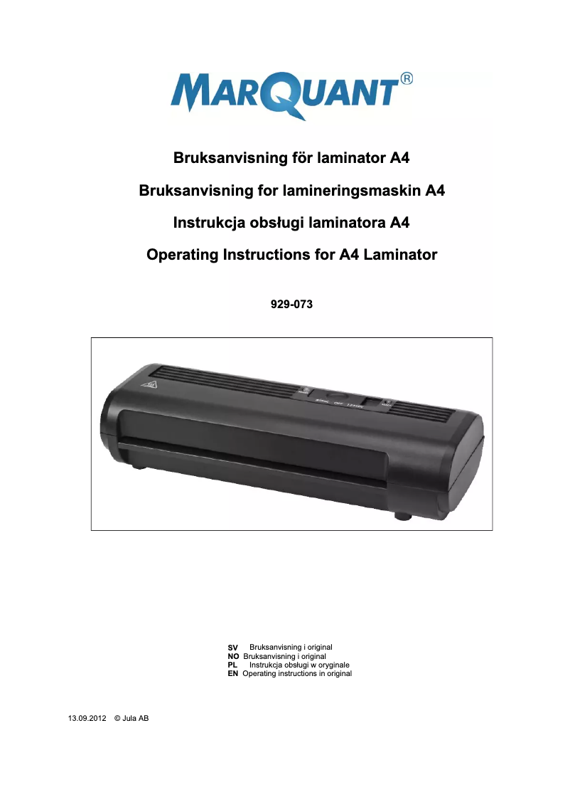 Image de la première page du manuel de l'appareil 929-073