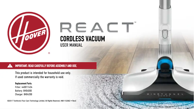 Page n°1 - Manuel utilisateur Hoover React BH53200