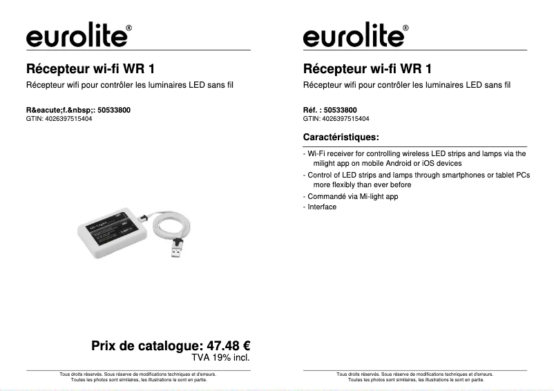 Image de la première page du manuel de l'appareil WR-1