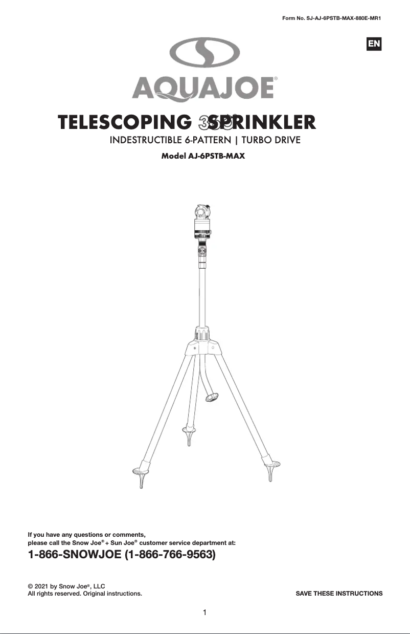 Page 1 de la notice Manuel utilisateur Aqua Joe AJ-6PSTB-MAX