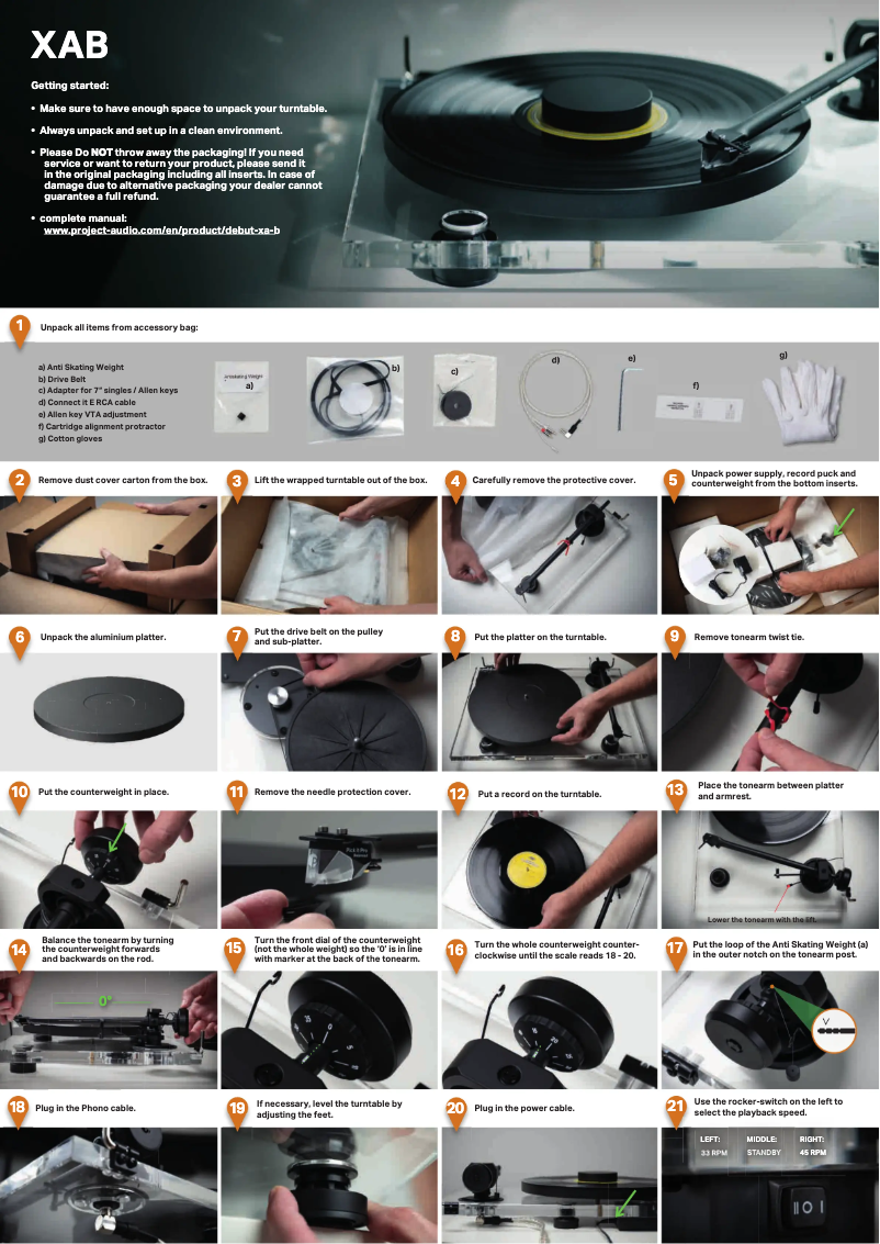 Page n°1 - Guide d'installation Pro-Ject XA B