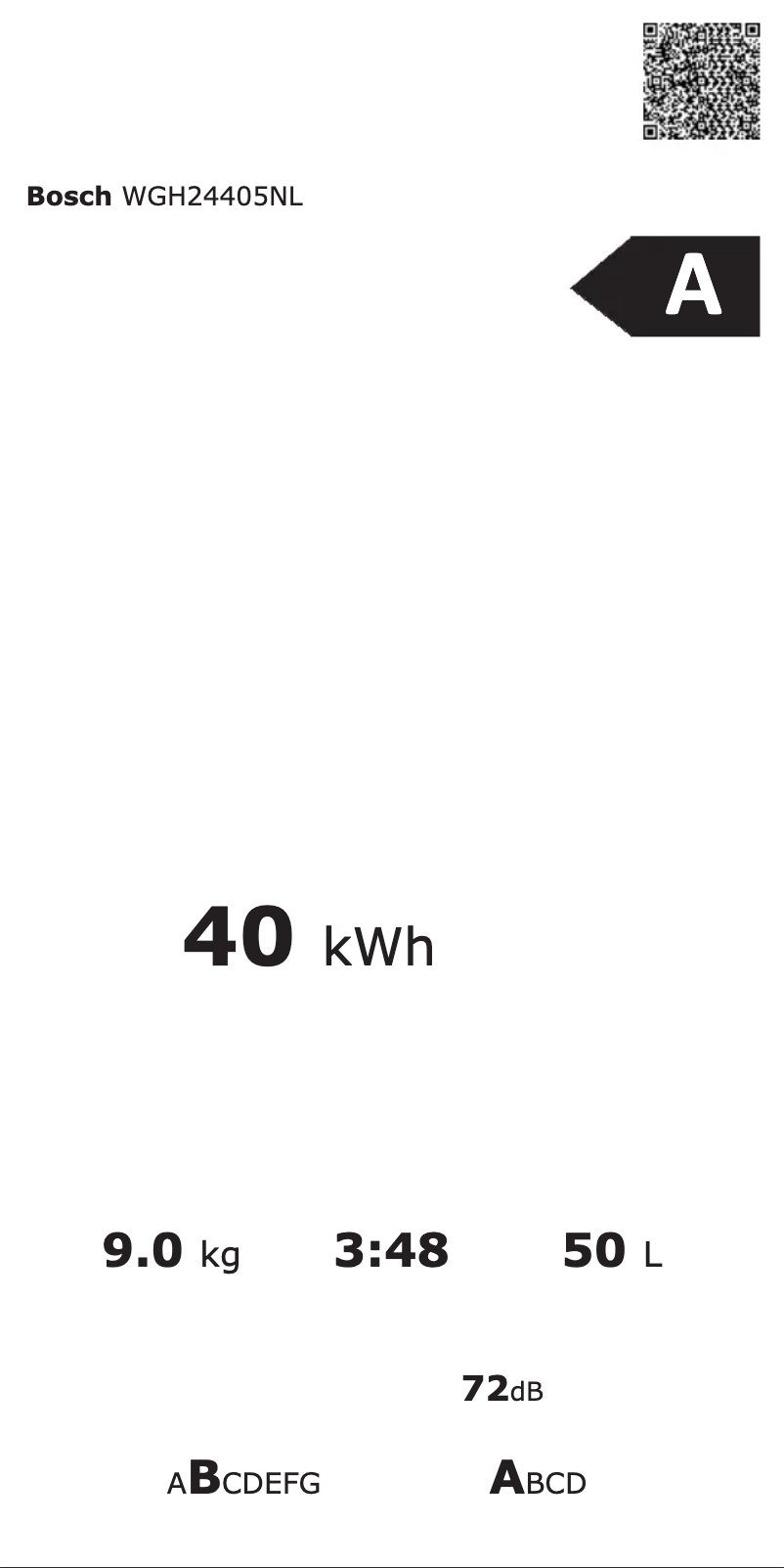 Page 1 de la notice Label énergétique Bosch WGH24405NL