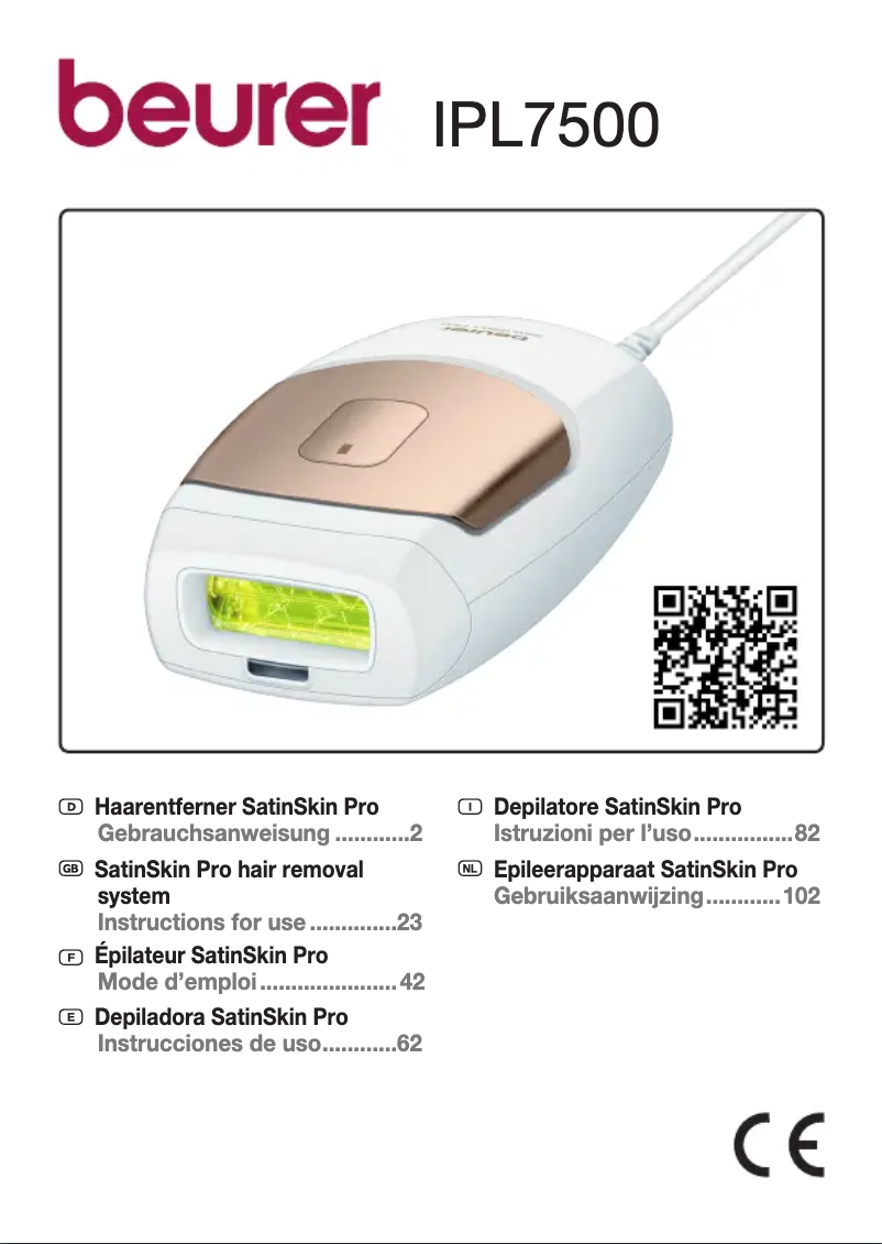 Page 1 de la notice Manuel utilisateur Beurer SatinSkin Pro IPL 7500