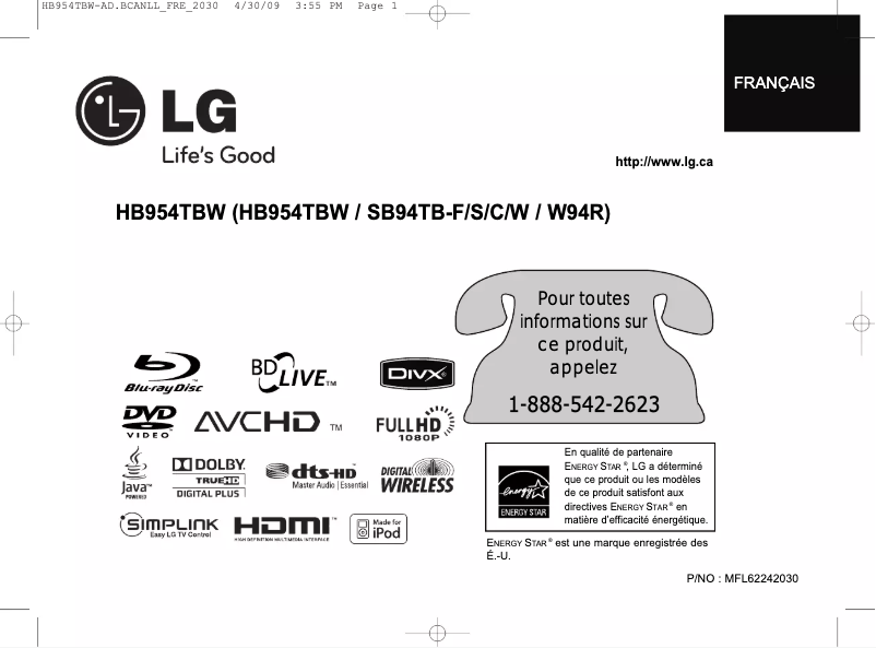 Imagen de la primera página del manual del dispositivo HB954TBW