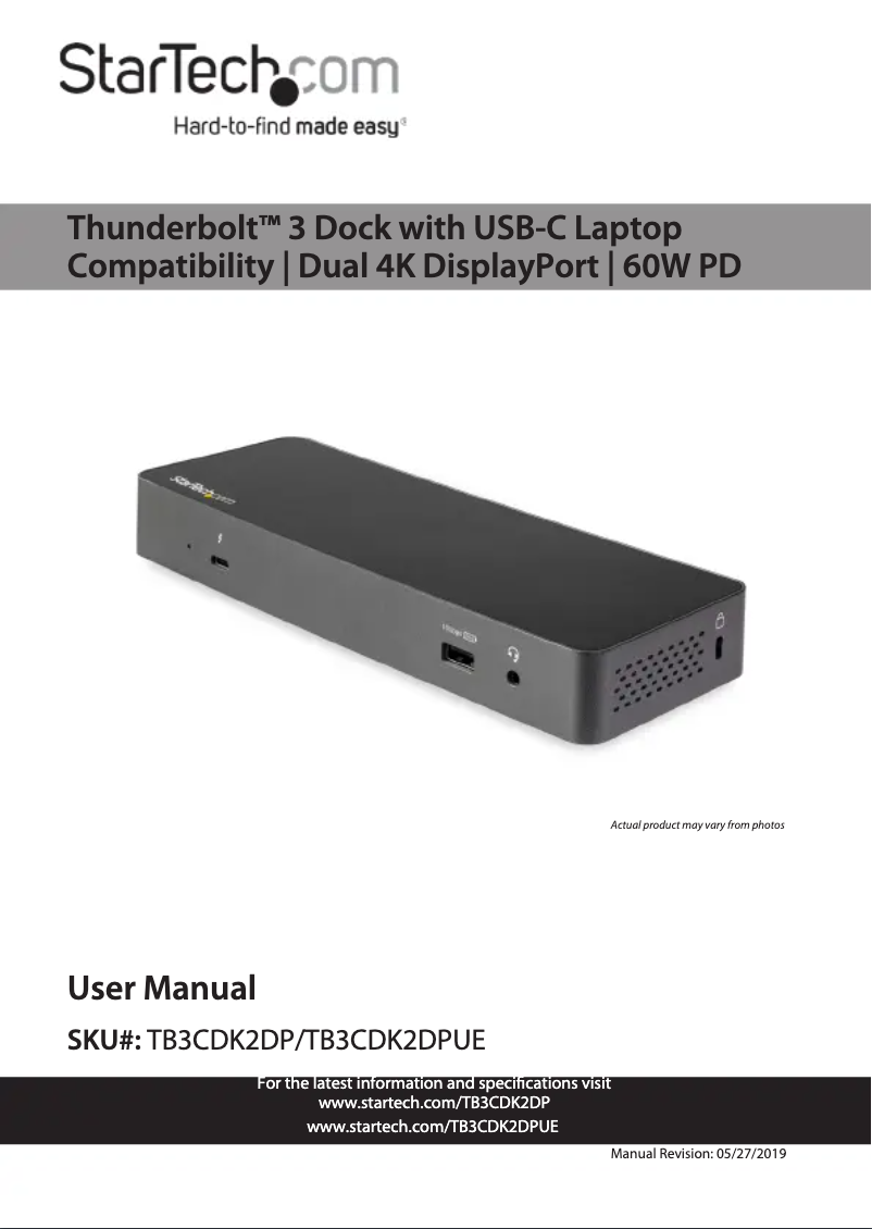 Page 1 de la notice Manuel utilisateur StarTech.com TB3CDK2DPUE