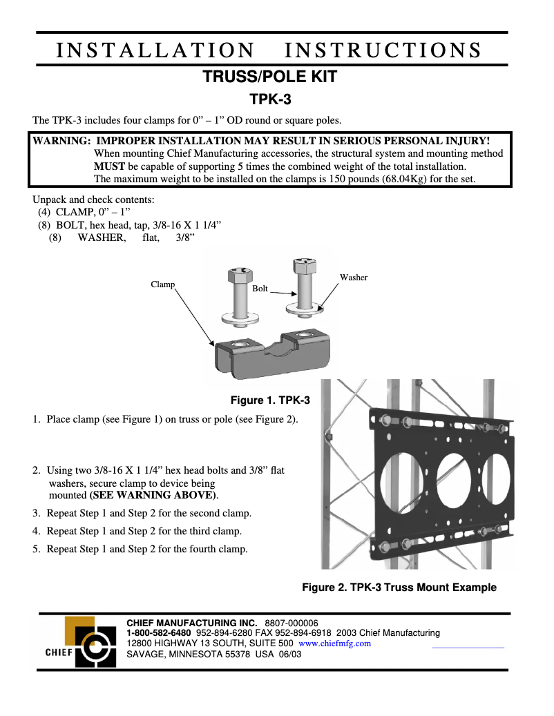 Page 1 de la notice Manuel utilisateur Chief TPK3