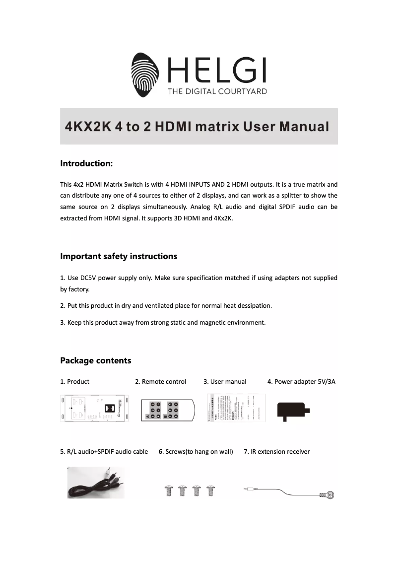 Page n°1 - Manuel utilisateur HELGI HLG0342PRO