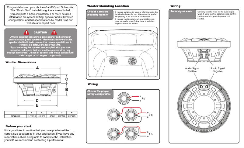 Page 1 de la notice Guide de démarrage rapide MB Quart NPW-254