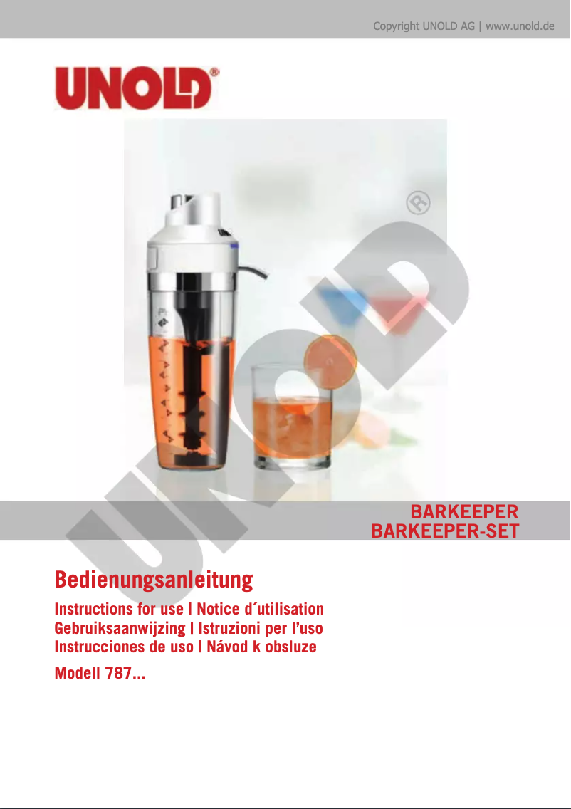 Page 1 de la notice Manuel utilisateur Unold Barkeeper Set 78755