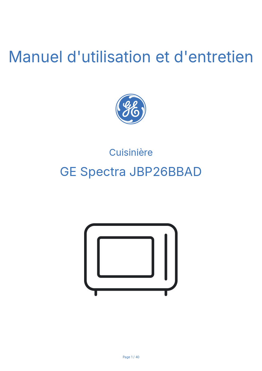 Page n°1 - Manuel d'utilisation et d'entretien GE Spectra JBP26BBAD