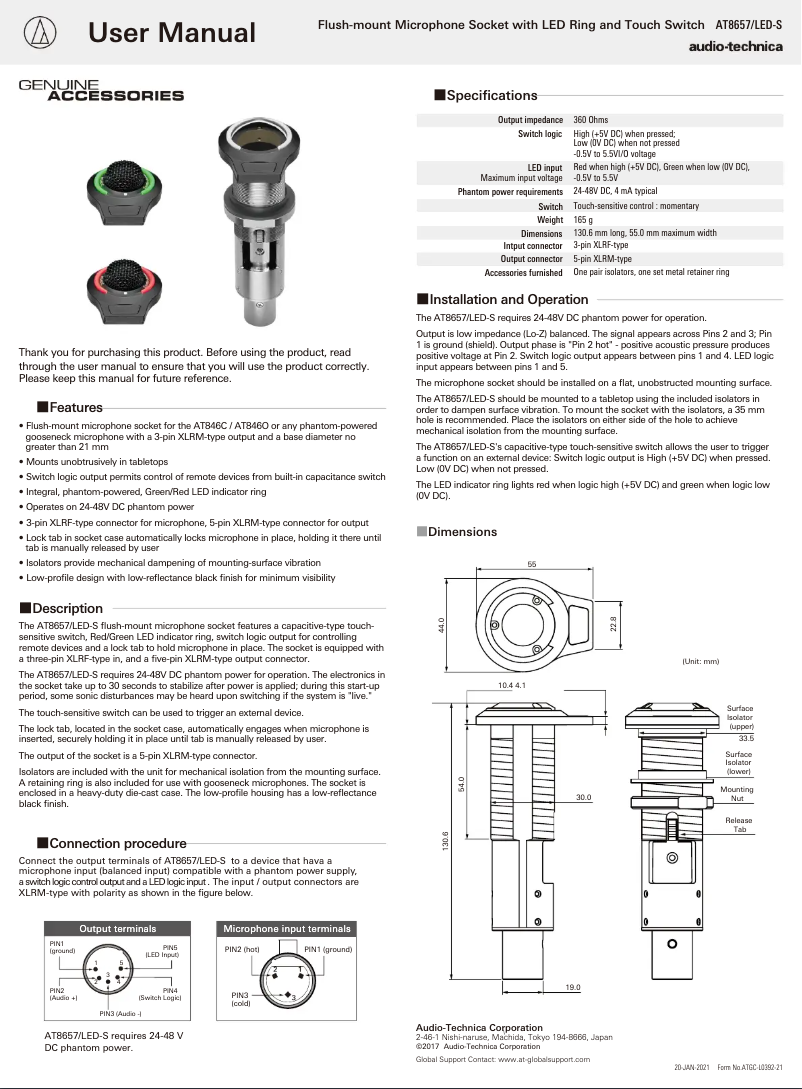 Página 1 del manual Manual de usuario Audio-Technica AT8657/LED-S