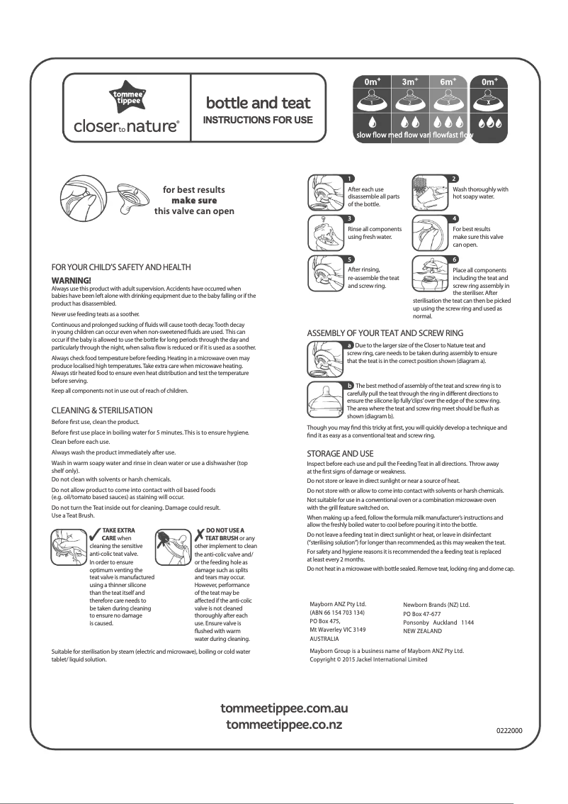 Page 1 de la notice Manuel utilisateur Tommee Tippee Advanced Comfort