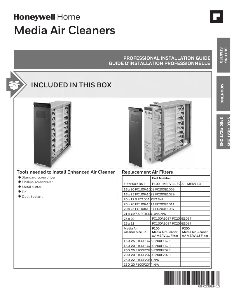 Page 1 de la notice Guide d'installation Honeywell F100F2010/U