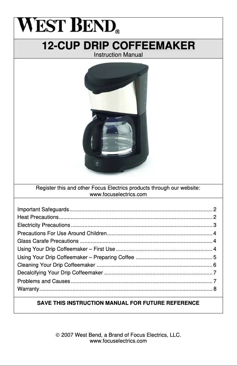 Page n°1 - Manuel utilisateur WestBend 56582