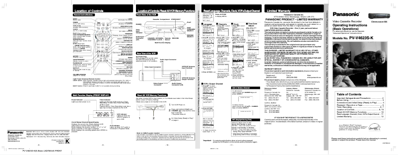 Page 1 de la notice Manuel utilisateur Panasonic PV-V4623