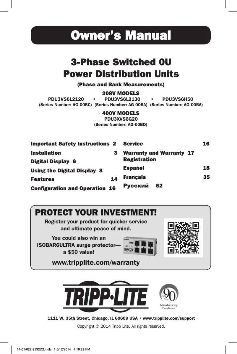 Page 1 de la notice Manuel utilisateur Tripp Lite PDU3VS6H50