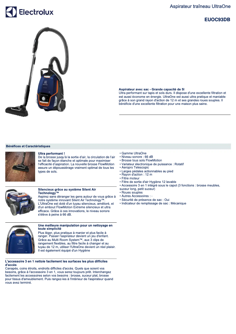 Page 1 de la notice Manuel utilisateur Electrolux UltraOne EUOC93DB