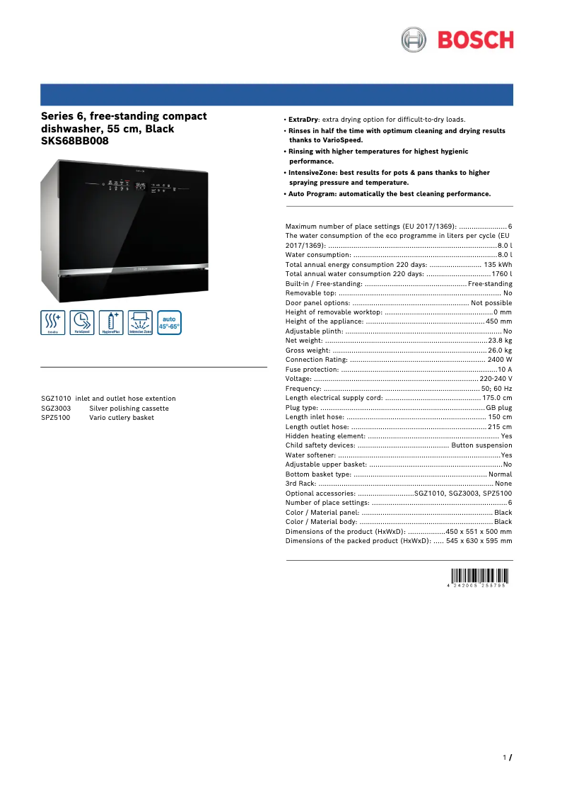 Image de la première page du manuel de l'appareil SKS68BB008