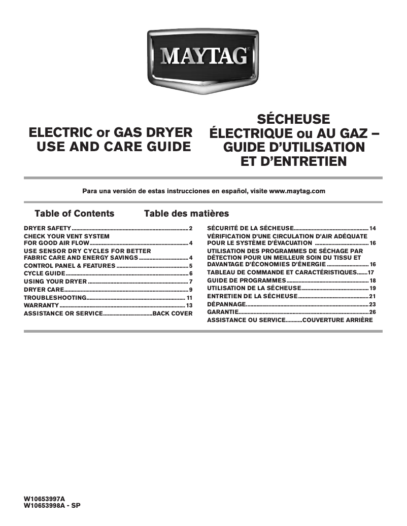 Page 1 de la notice Manuel utilisateur Maytag MEDX6STBW