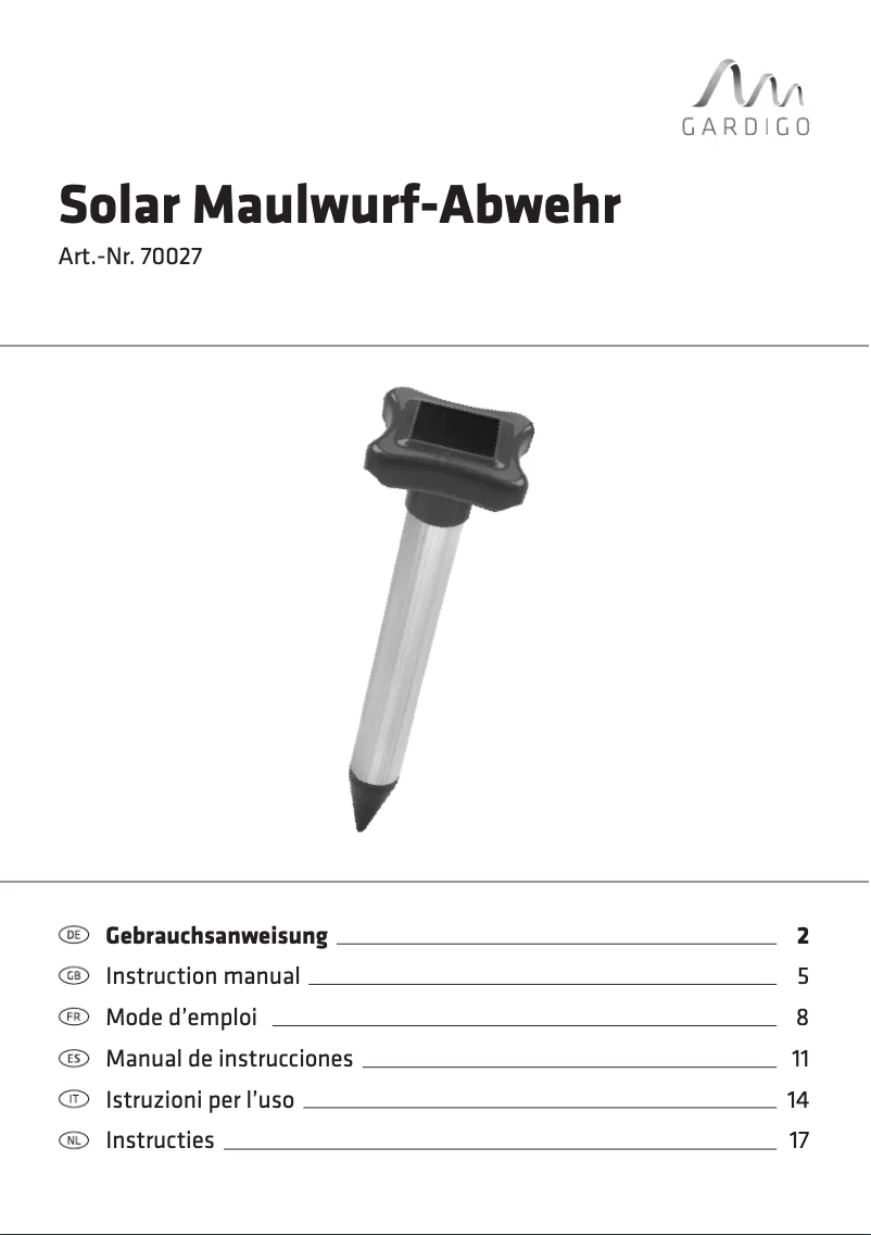 Page 1 de la notice Manuel utilisateur Gardigo 70027