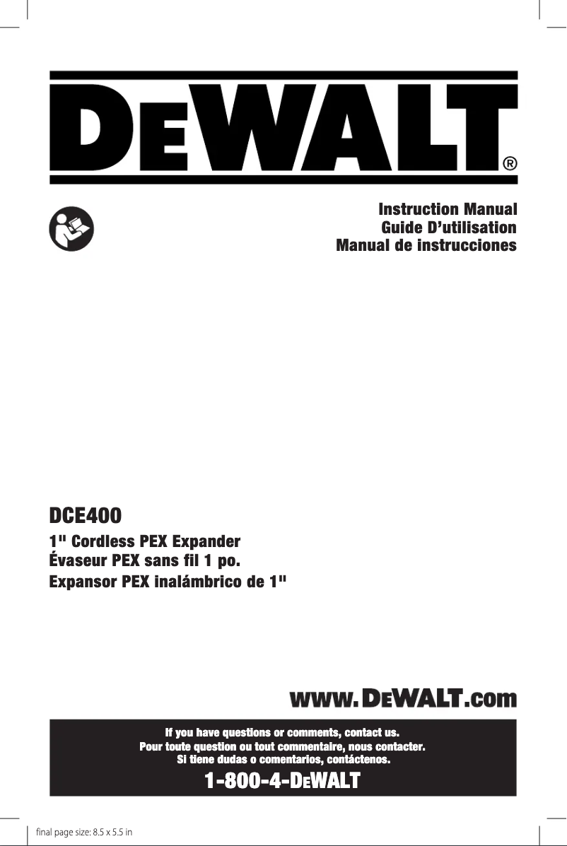 Page n°1 - Guide d'installation DeWalt DCE400