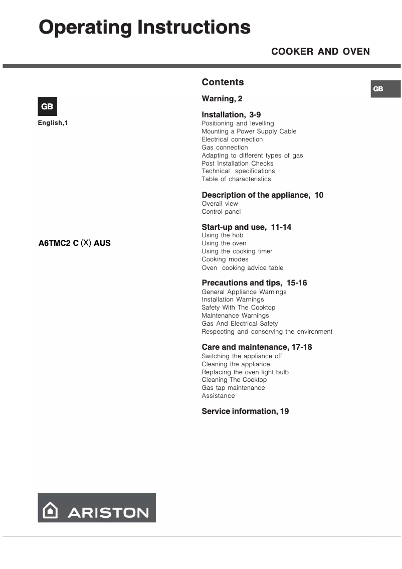 Image de la première page du manuel de l'appareil A6TMC2 X AUS