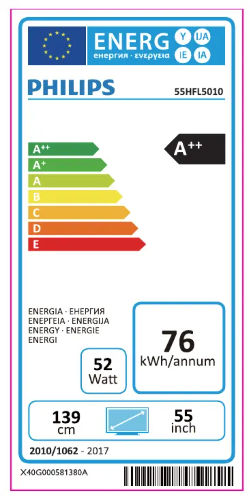 Page 1 of the manual Energy Label Philips 55HFL5010T