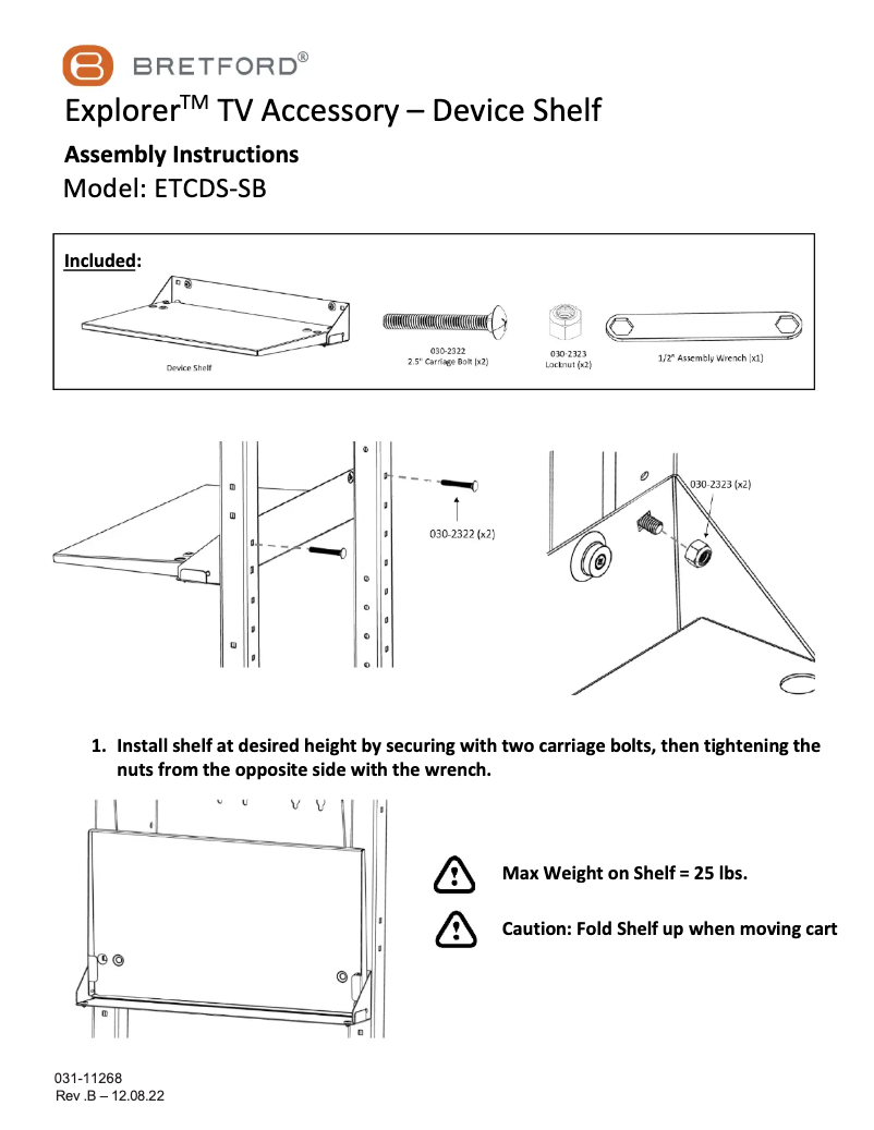 Page 1 de la notice Manuel utilisateur Bretford Explorer ETCDS-SB
