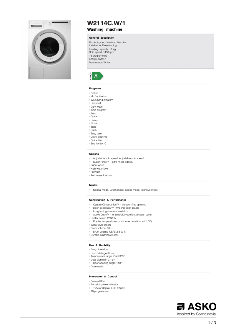 Image de la première page du manuel de l'appareil W2114C.W/1