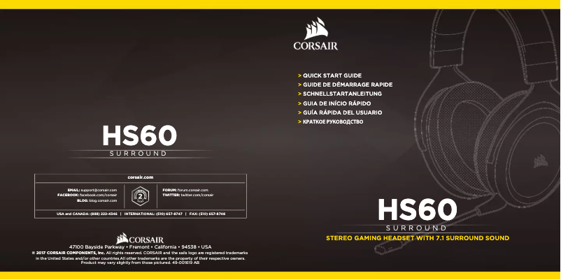 Page 1 de la notice Manuel utilisateur Corsair HS60 Haptic