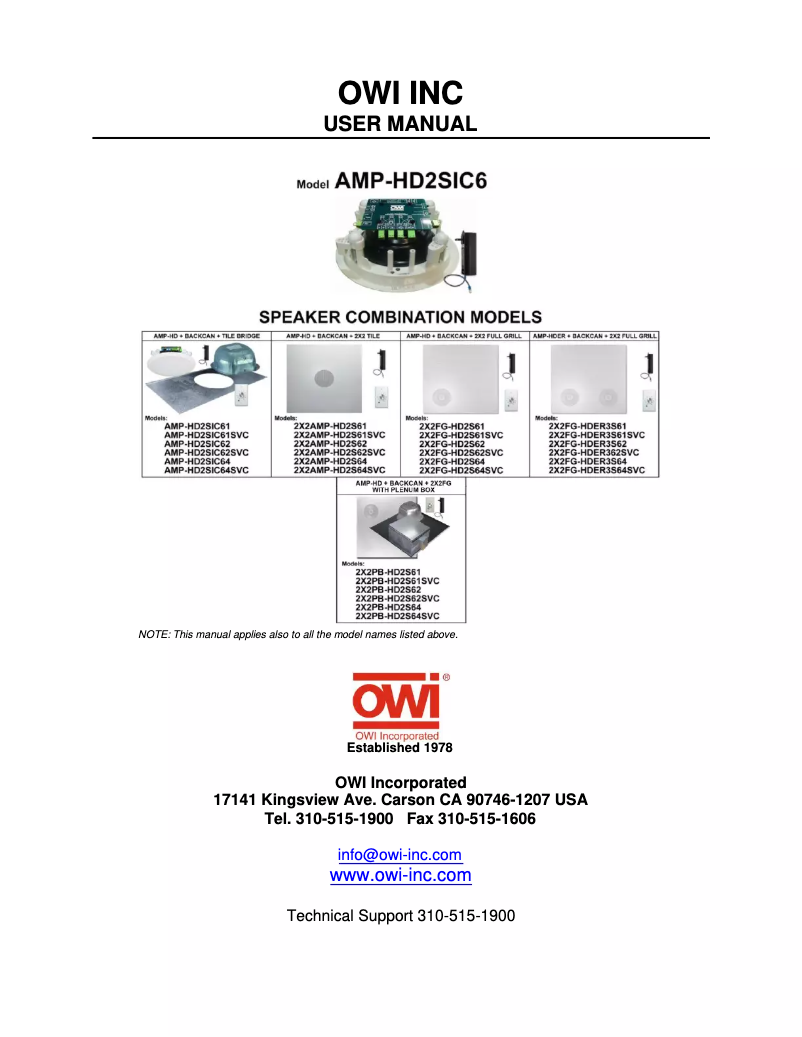 Page 1 de la notice Manuel utilisateur OWI AMP-HD2SIC62
