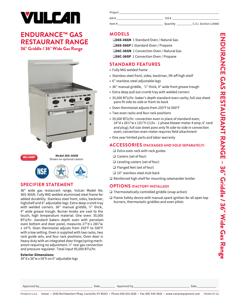 Página 1 del manual Ficha técnica Vulcan 36C-36GT