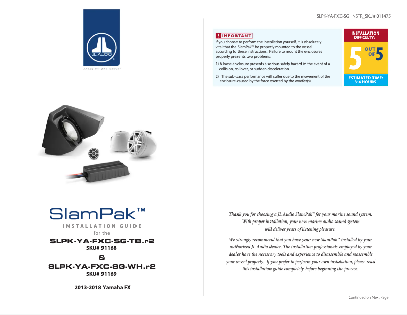 Page n°1 - Manuel utilisateur JL Audio SlamPak SLPK-YA-FXC-SG-WH.r2
