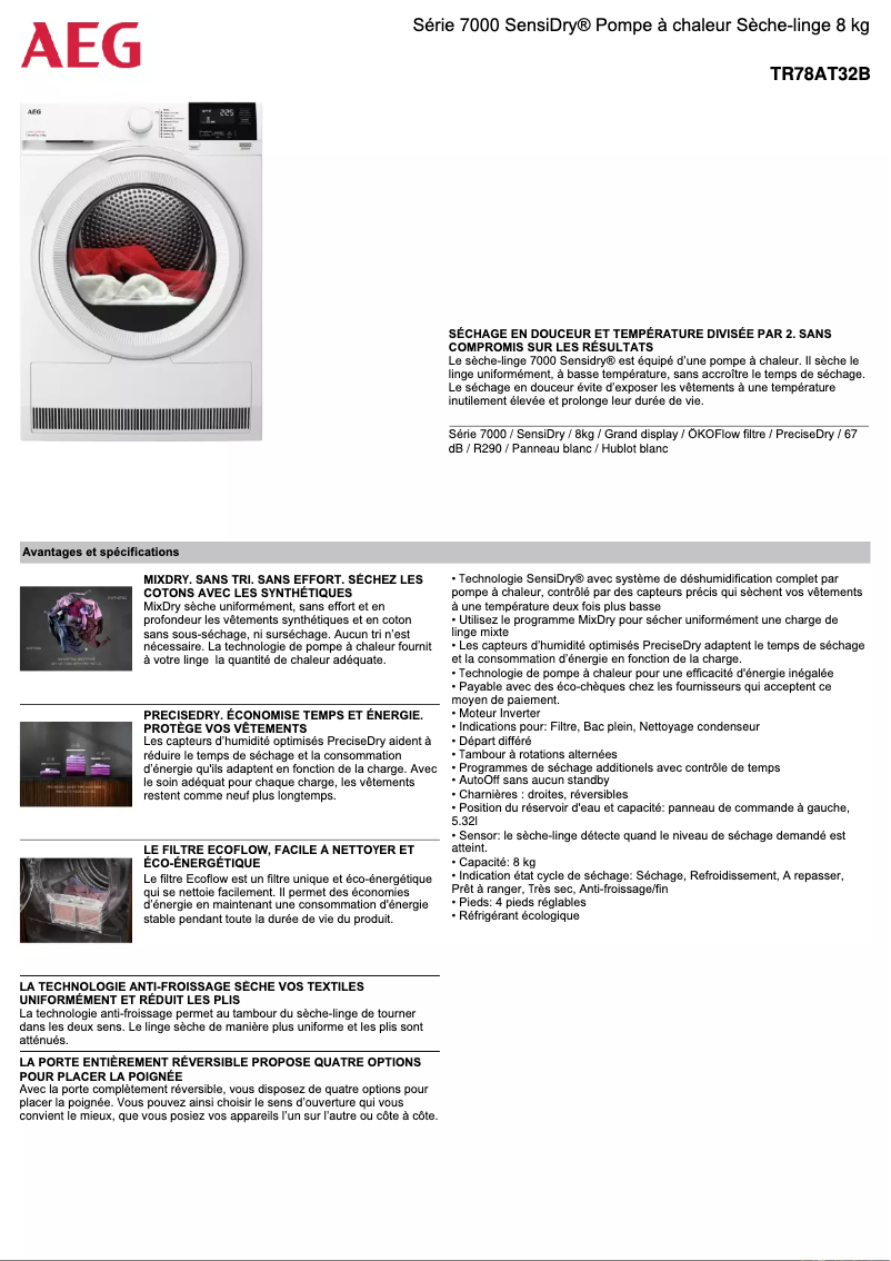 Page n°1 - Fiche technique AEG TR78AT32B