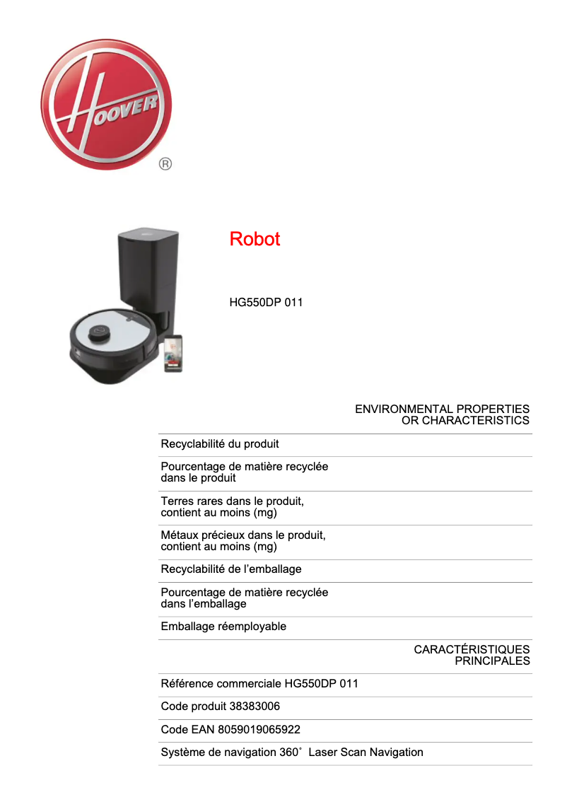 Image de la première page du manuel de l'appareil HG550DP 011