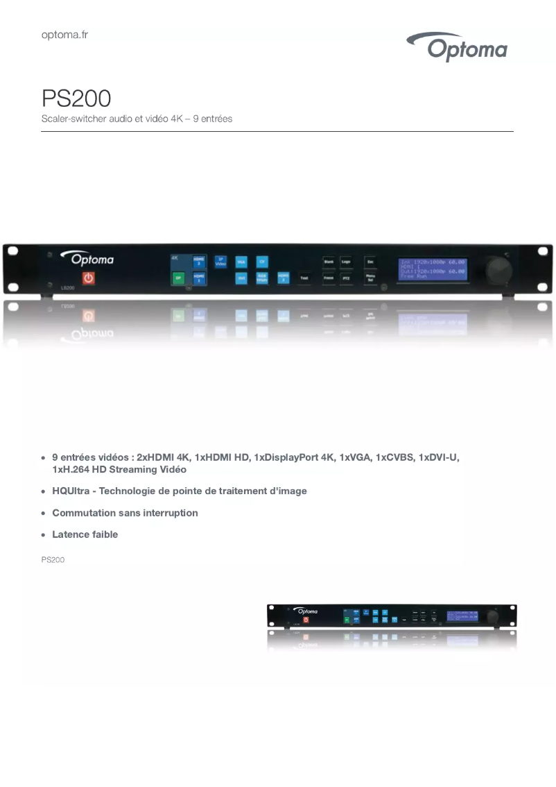 Page 1 de la notice Fiche technique Optoma PS200