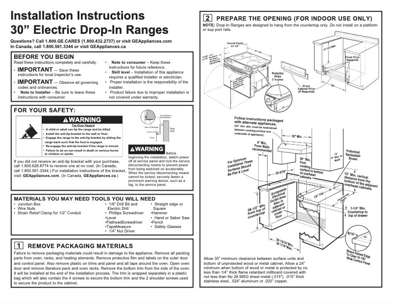 Página 1 del manual Guía de instalación GE JD630DTWW