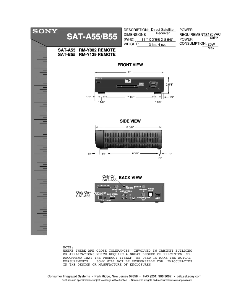 Page n°1 - Manuel utilisateur Sony SAT-B55